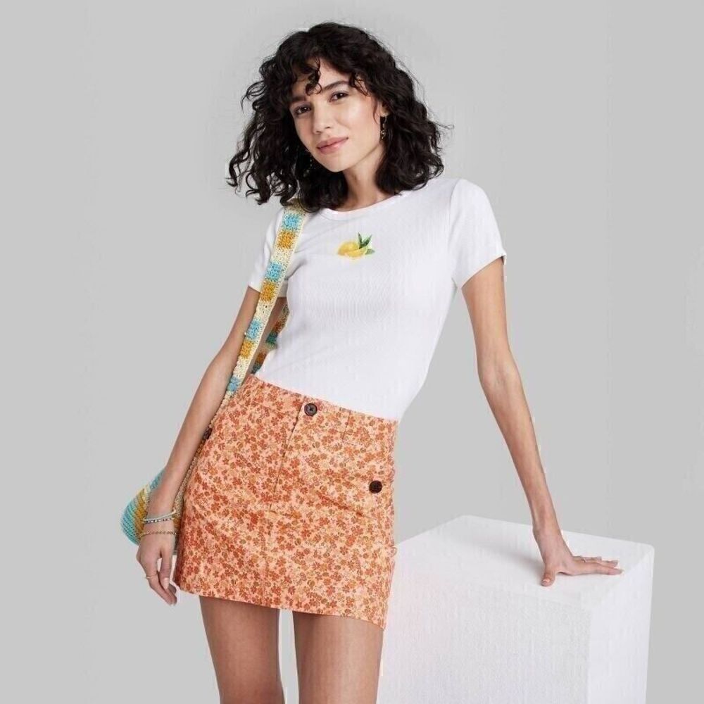 WILD FABLE Women's High-Rise Chino Mini Skirt - Rust Floral - Size 8